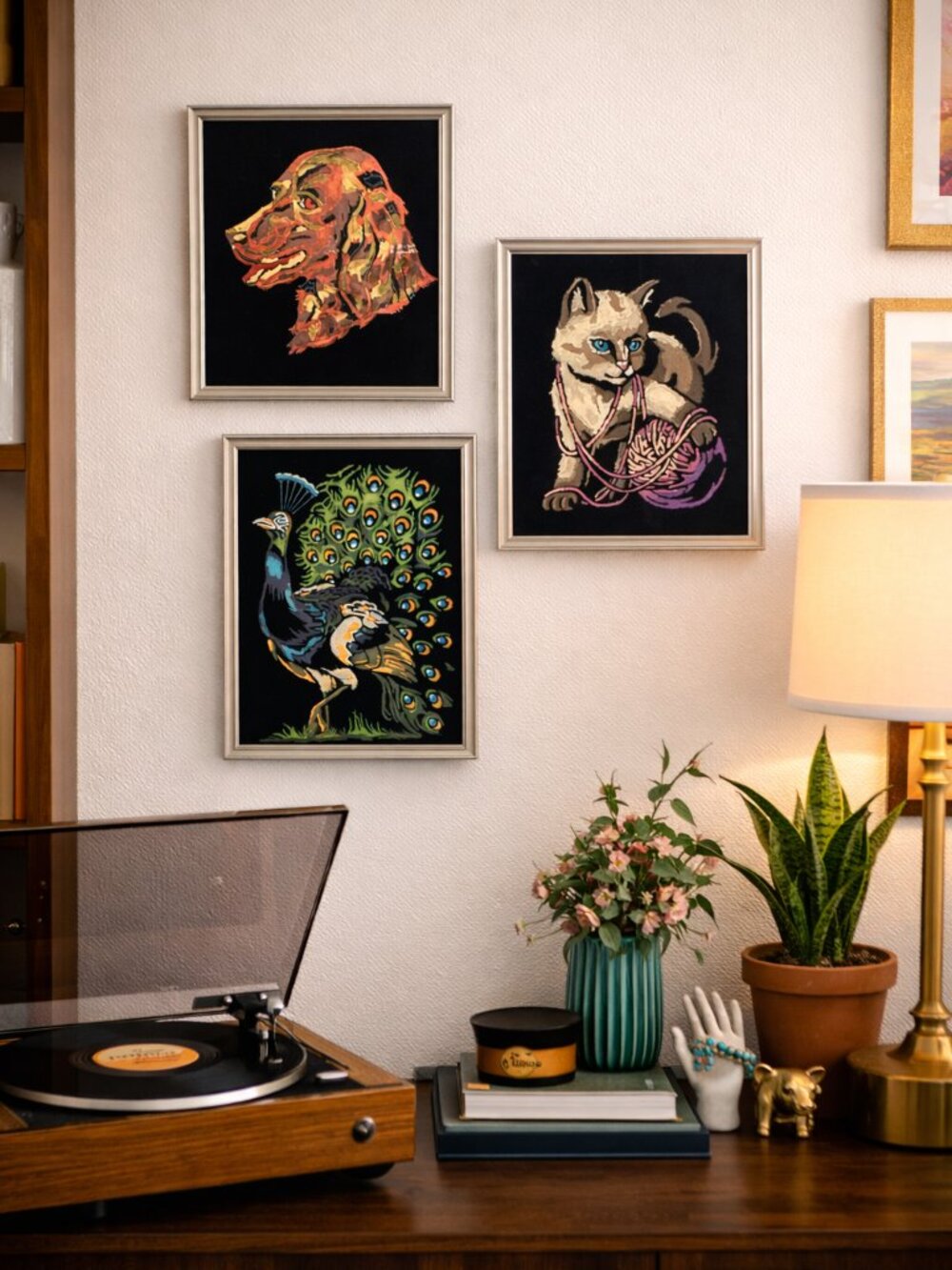 VTG Retro Black Velvet Animal Art Lot 70s Kitsch Gallery Wall Decor